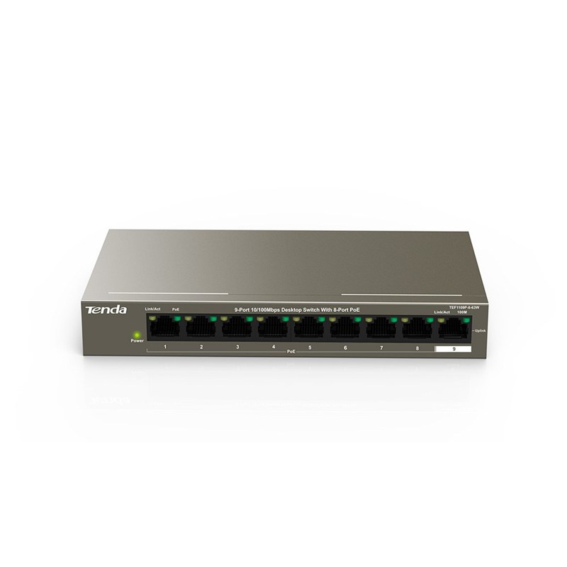 Tenda 9-Port 10/100Mbps Desktop Switch With 8-Port PoE 63W | TEF1109P